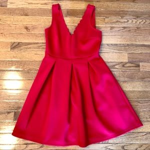 She + Sky | Scalloped Neckline Red A-Line Dress